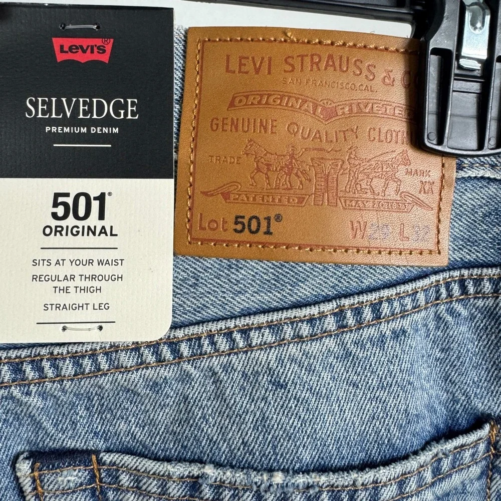 NWT! Levis Premium 501 Original Selvedge Distressed Sashiko Jeans 29x32‎